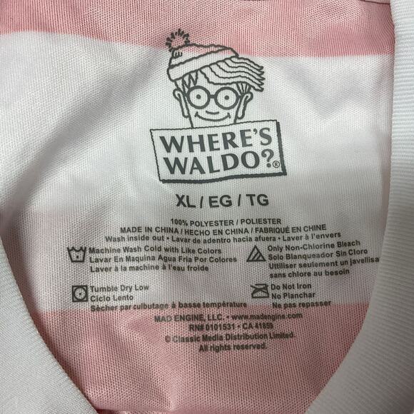 WHERE'S WALDO Red White Striped Shirt Mens XL Polyester - Picture 3 of 7